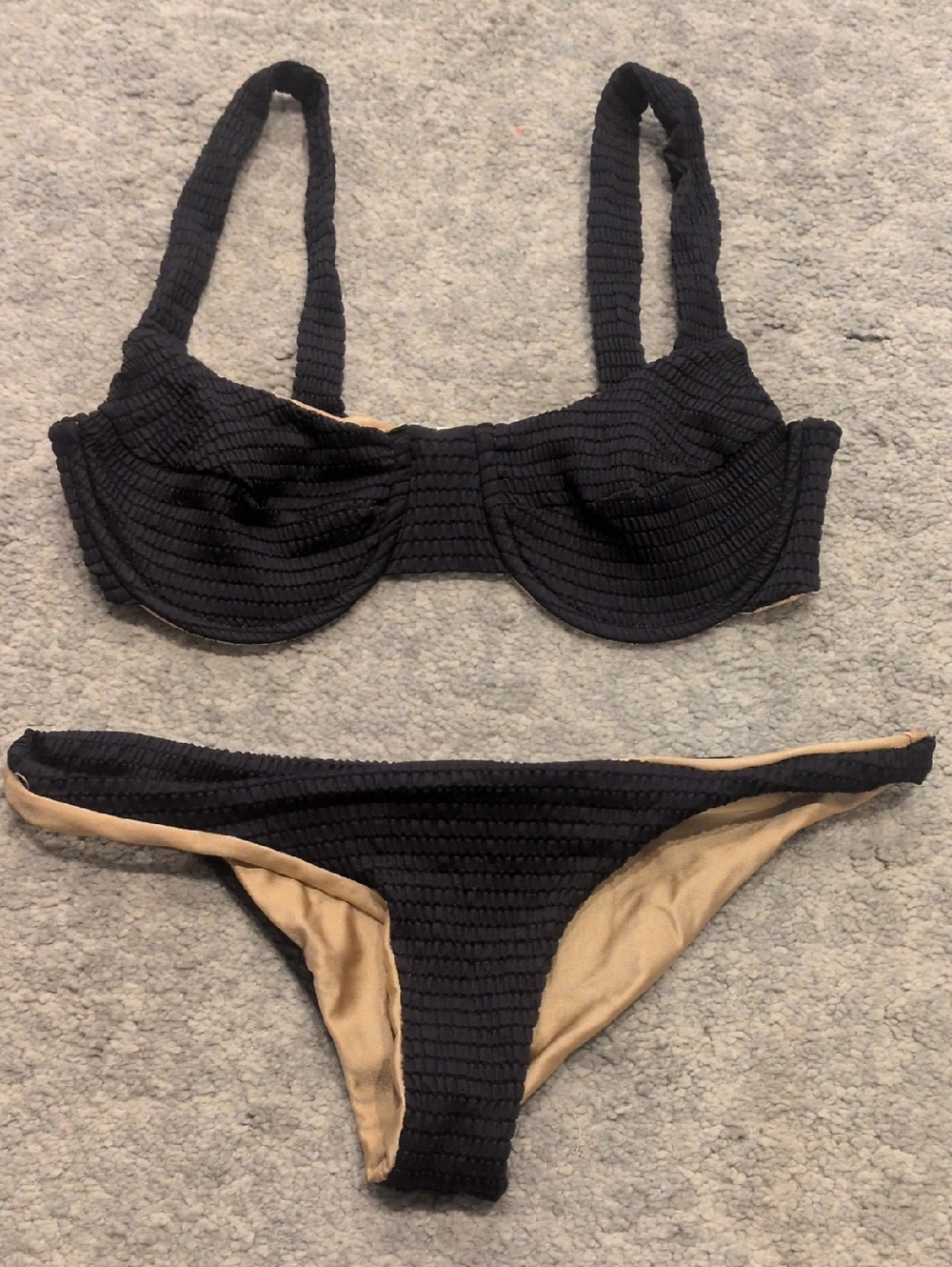 SIESWIM Black Textured Bikini Set with Copper Lining